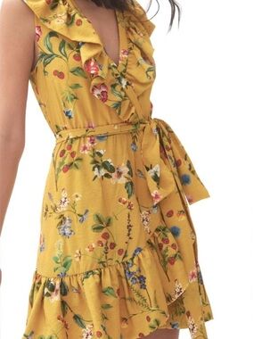 Anthro Maeve Yellow Floral Wrap Dress Ruffle V Neck Mini XSP